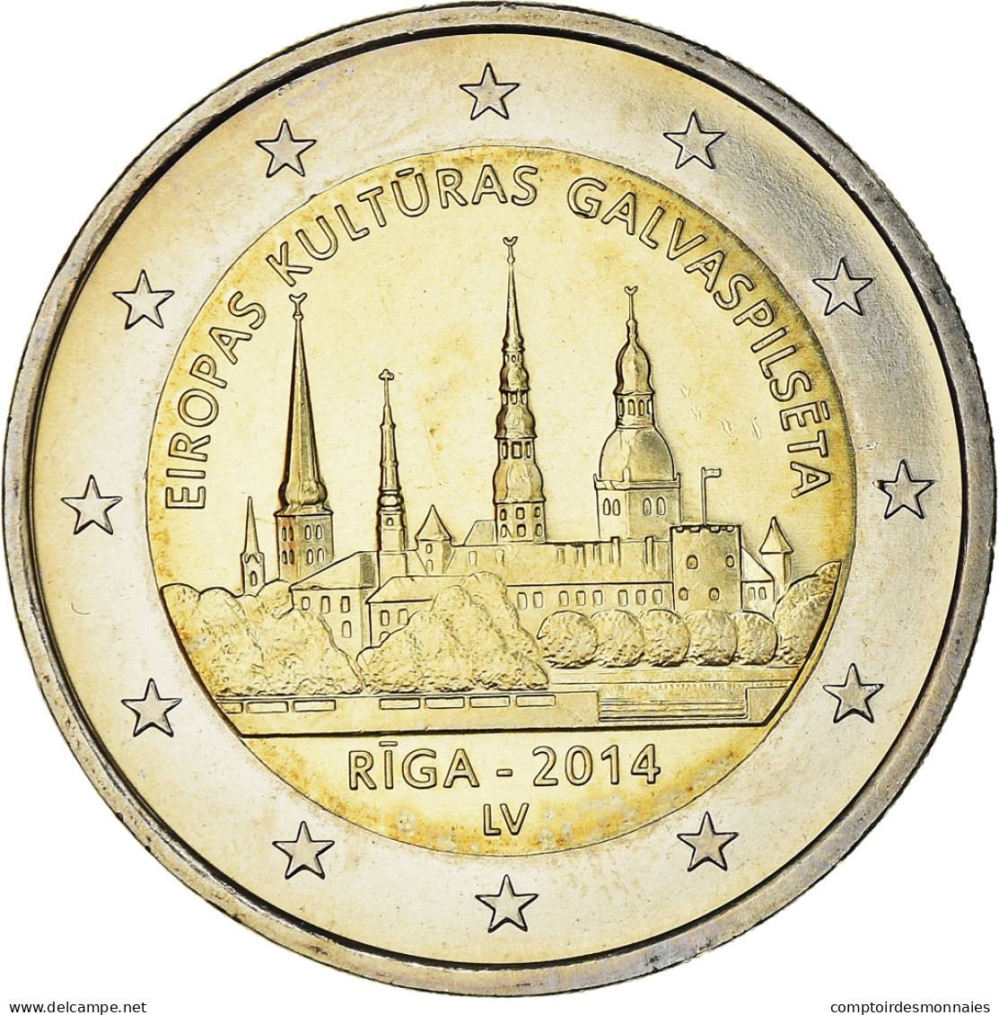 Latvia, 2 Euro, Riga, 2014, Stuttgart, SPL, Bimétallique, KM:157 - Lettonia