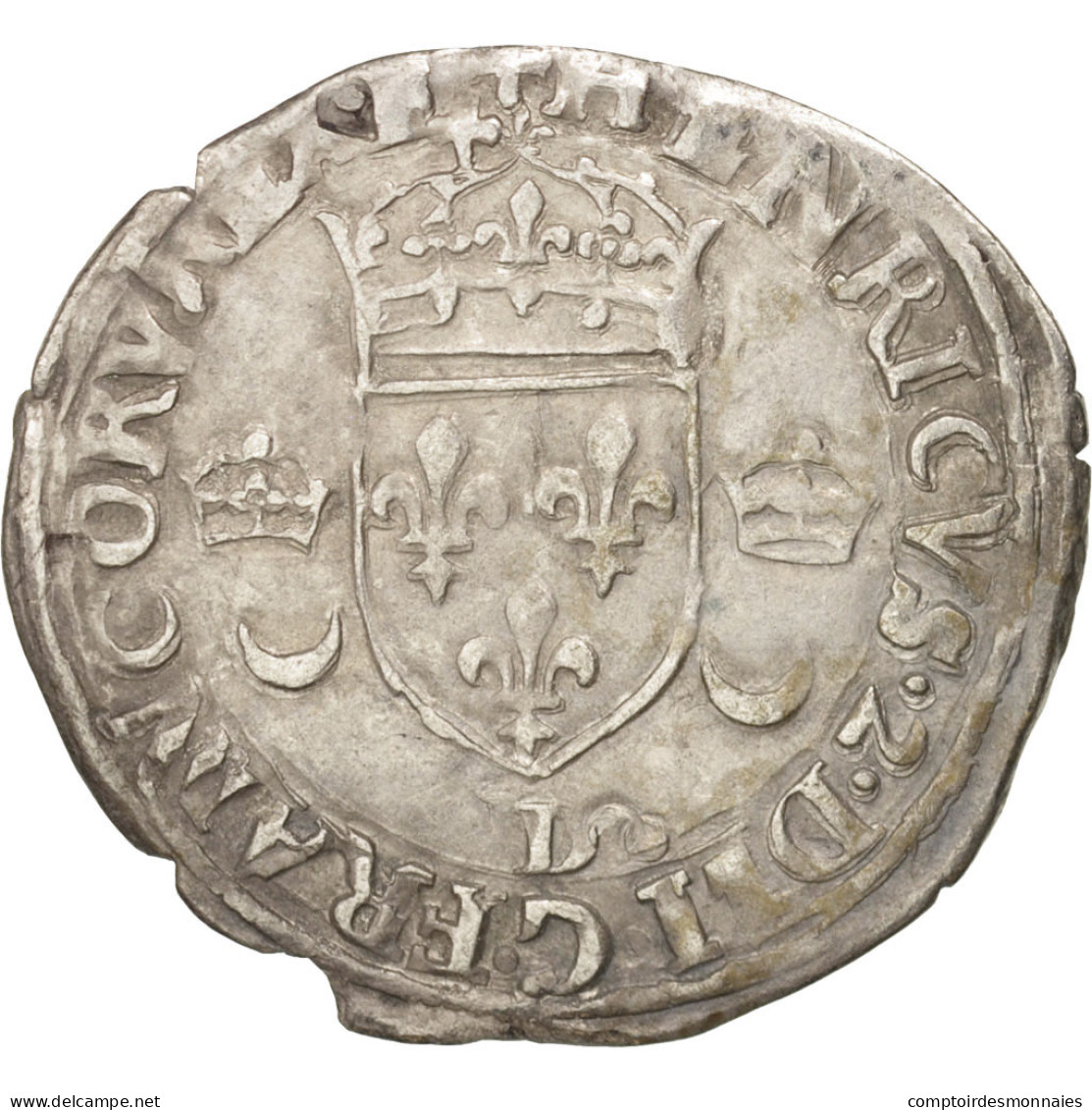 Monnaie, France, Douzain Aux Croissants, 1550, Lyon, TTB, Billon, Duplessy:997 - 1547-1559 Enrique II