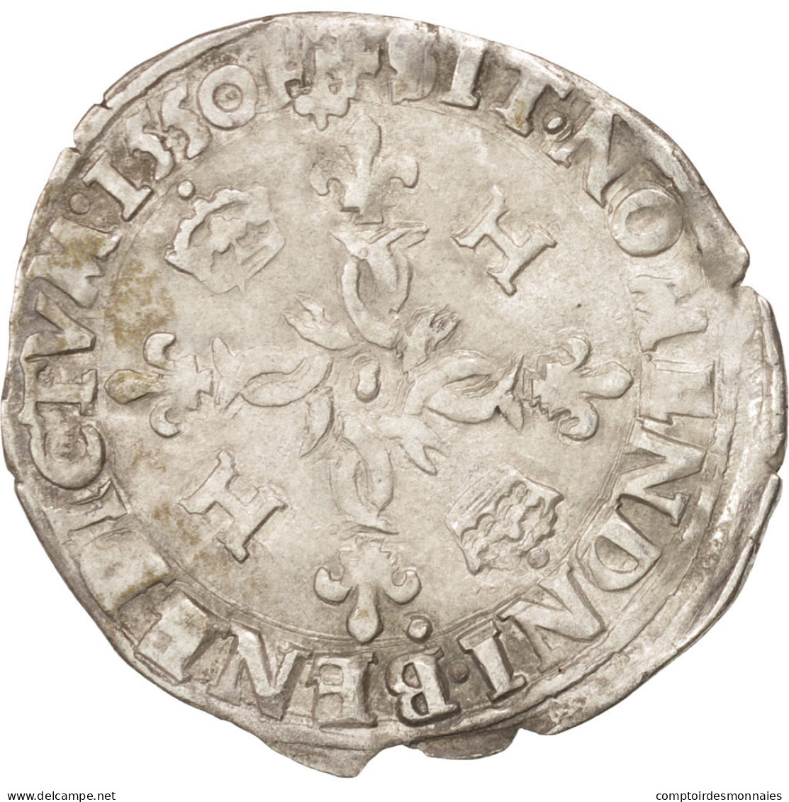Monnaie, France, Douzain Aux Croissants, 1550, Lyon, TTB, Billon, Duplessy:997 - 1547-1559 Henry II