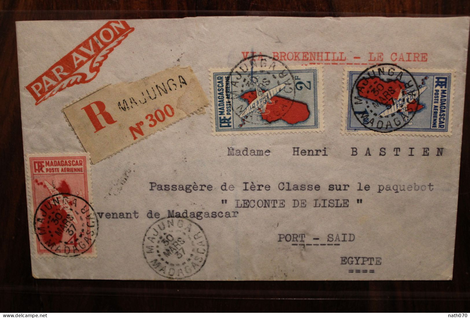 1937 Majunga Brokenhill Rhodésie Le Caire Port Said Paquebot Leconte De Lisle Madagascar France Cover Rhodesia R Rare !! - Cartas & Documentos