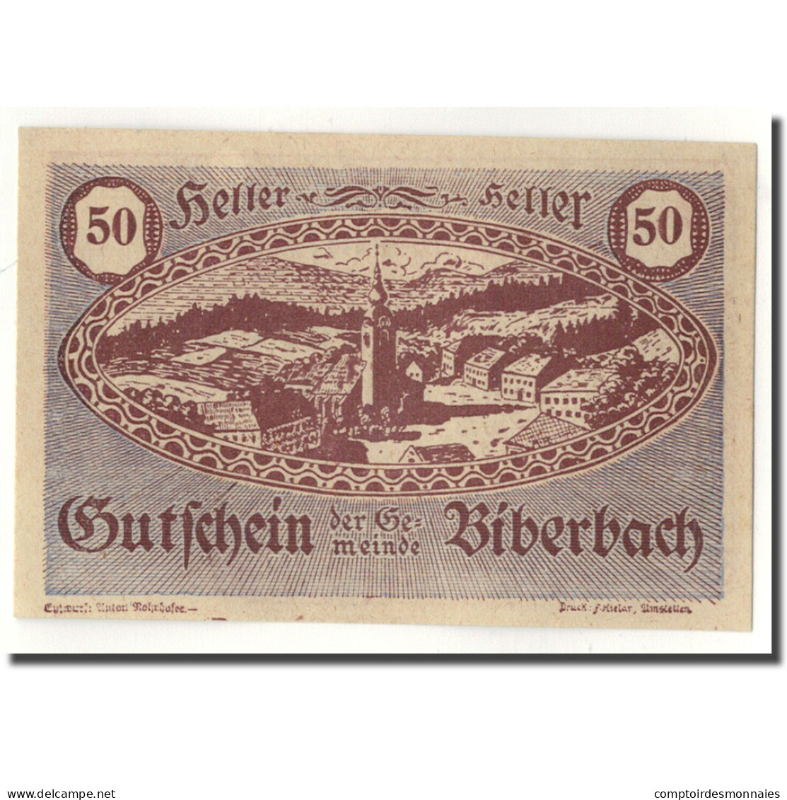 Billet, Autriche, Biberbach, 50 Heller, Paysage, SPL, Mehl:86 IIc - Oesterreich