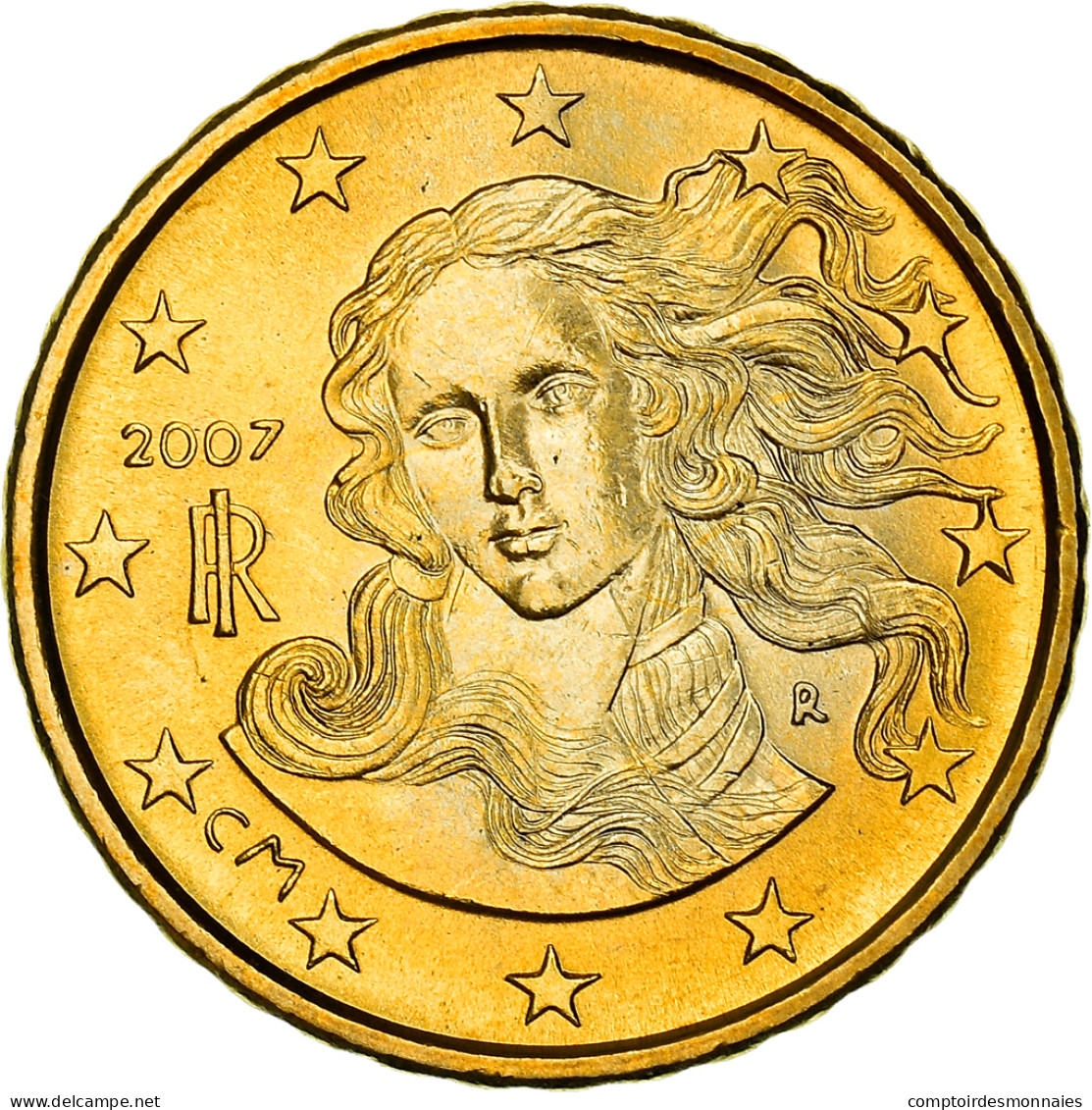 Italie, 10 Euro Cent, Birth Of Venus, 2007, SPL+, Or Nordique - Italy