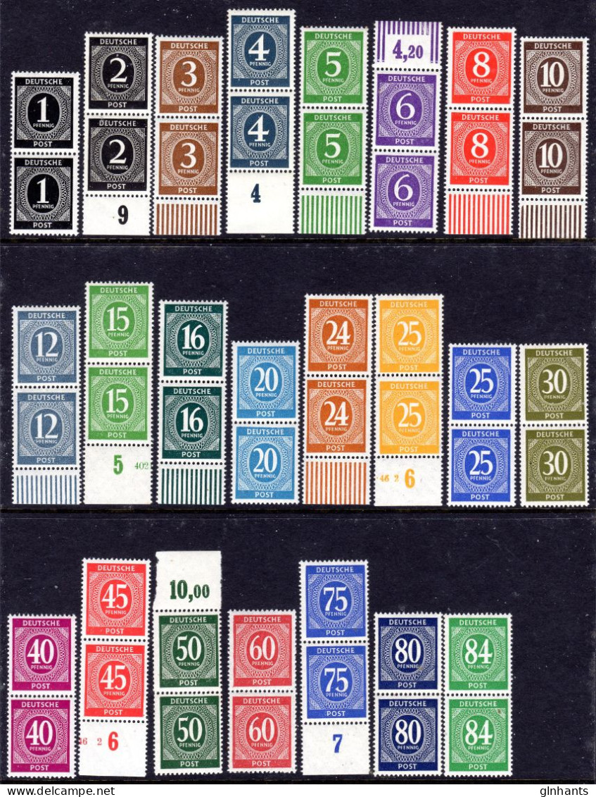 GERMANY ALLIED MILITARY POSTS  - 1946 NUMERALS IN VERTICAL PAIRS (46V) VALUES TO 84PF FINE MNH ** - Neufs