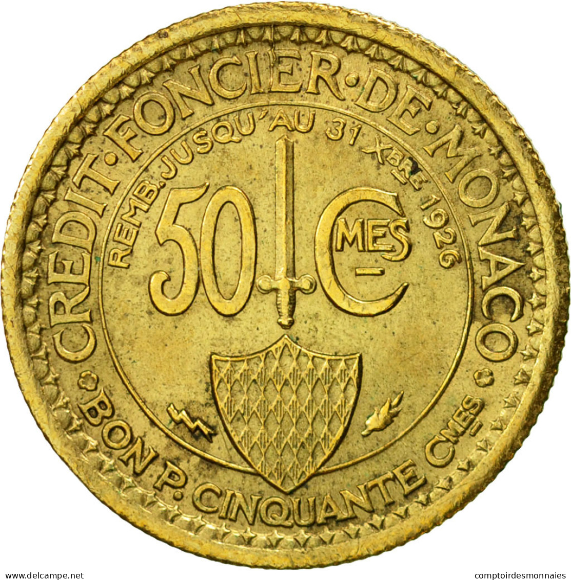 Monnaie, Monaco, Louis II, 50 Centimes, 1924, Poissy, SUP, Aluminum-Bronze - 1922-1949 Louis II