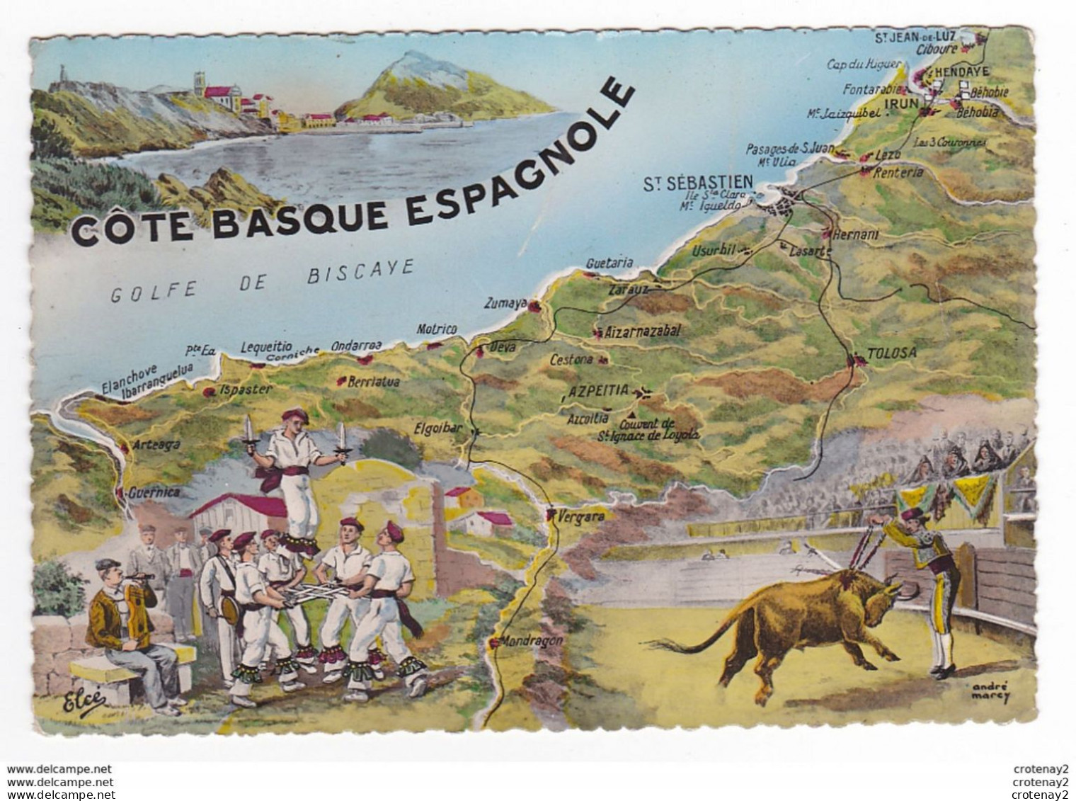 Vers CIBOURE St Jean De Luz Côte Basque D'Espagne Golfe De Biscaye Corrida St Sébastien Illustrateur André Marcy - Ciboure