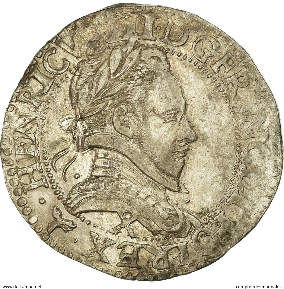 France, Henri III, 1/2 Franc Au Col Plat, 1587, Amiens, Argent, SUP, Gadoury:487 - 1574-1589 Enrique III