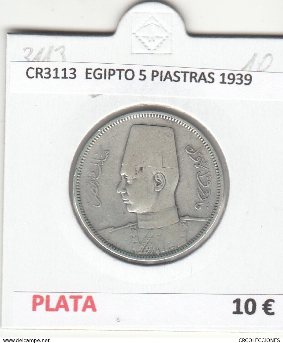 CR3113 MONEDA EGIPTO 5 PIASTRAS 1939 MBC PLATA - Other - Africa