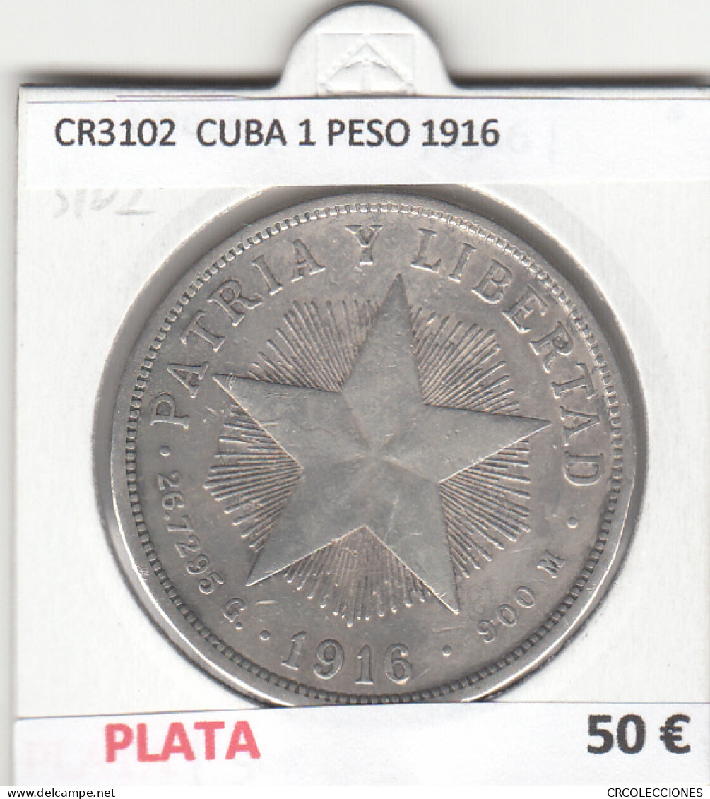 CR3102 MONEDA CUBA 1 PESO 1916 MBC PLATA - Sonstige – Amerika