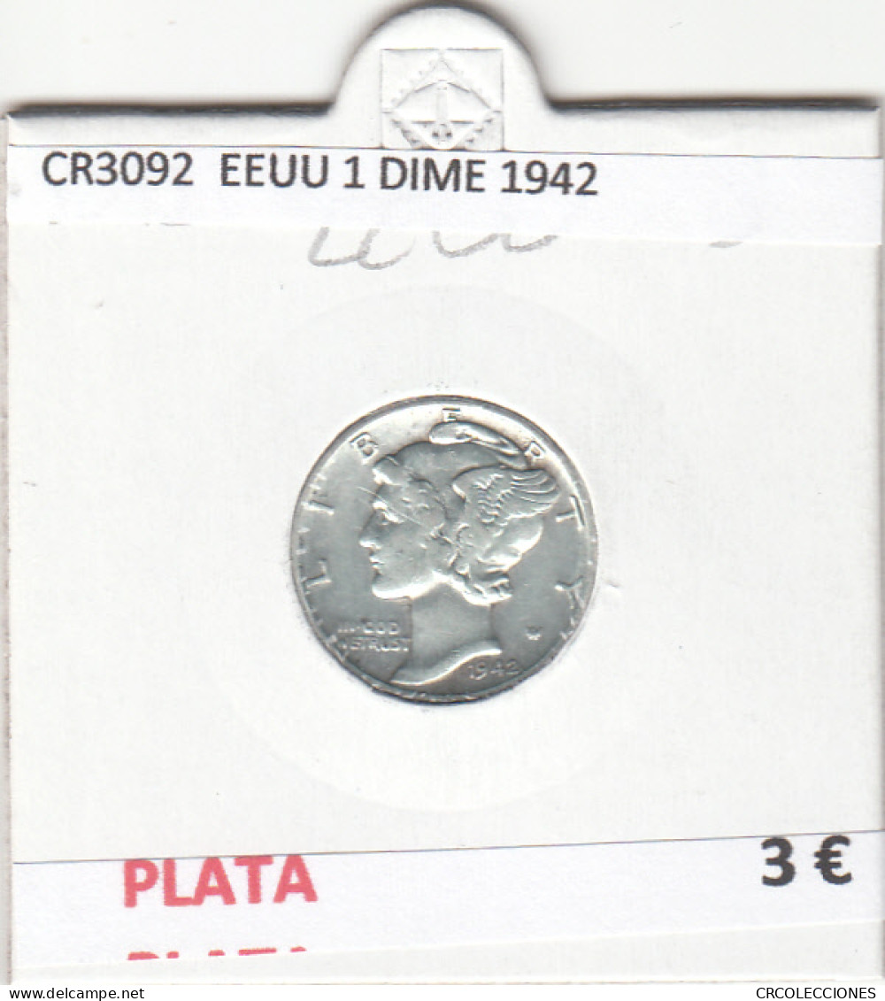 CR3092 MONEDA ESTADOS UNIDOS 1 DIME 1942 BC PLATA - Altri – America