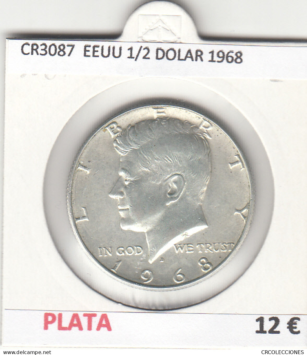 CR3087 MONEDA ESTADOS UNIDOS 1/2 DOLAR 1968 BC PLATA - Andere - Amerika