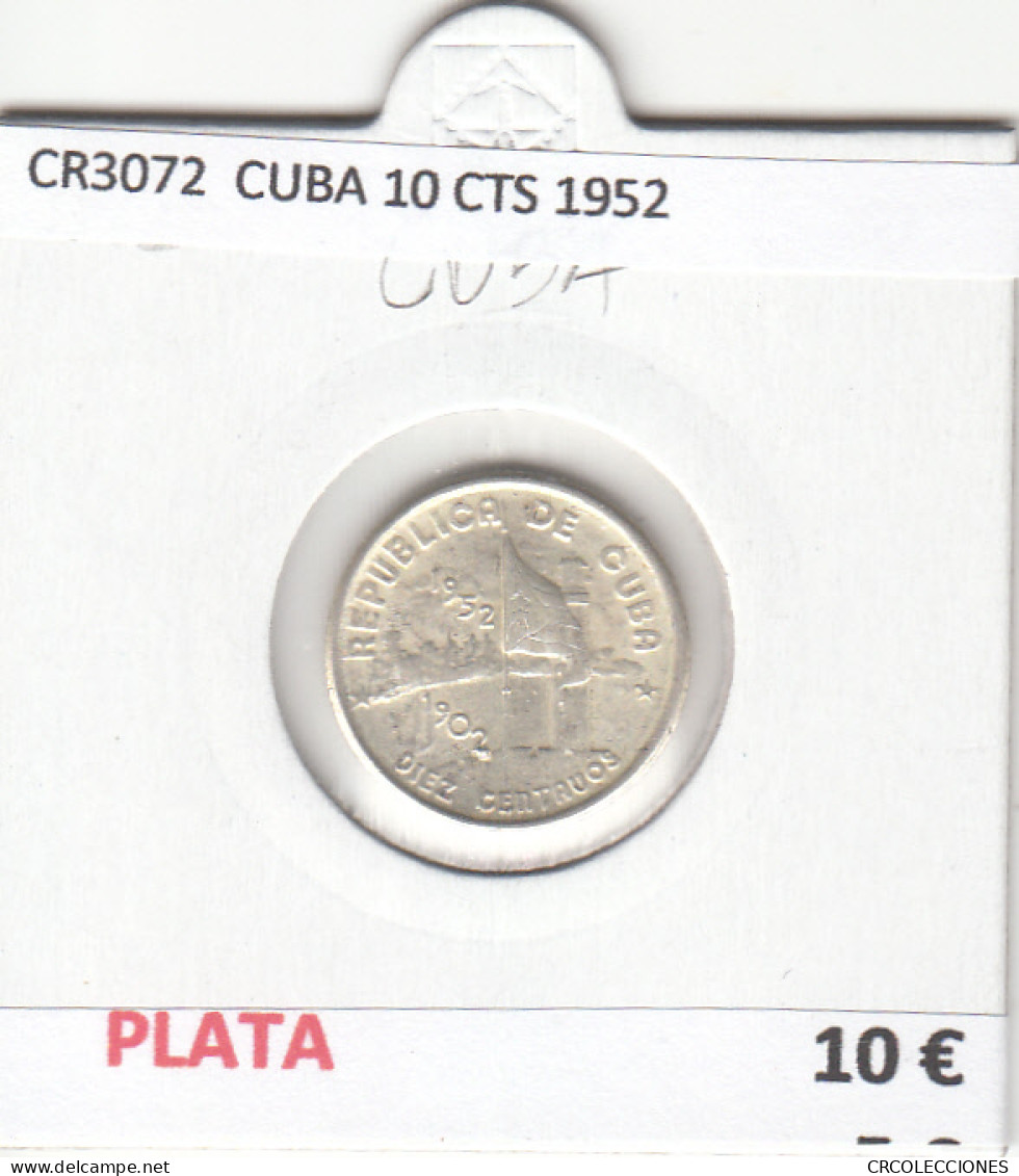 CR3072 MONEDA CUBA 10 CENTIMOS 1952 MBC PLATA - Otros – América