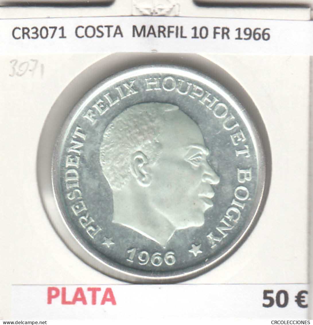 CR3071 MONEDA COSTA DE MARFIL 10 FRANCOS 1966 BC PLATA - Sonstige – Afrika