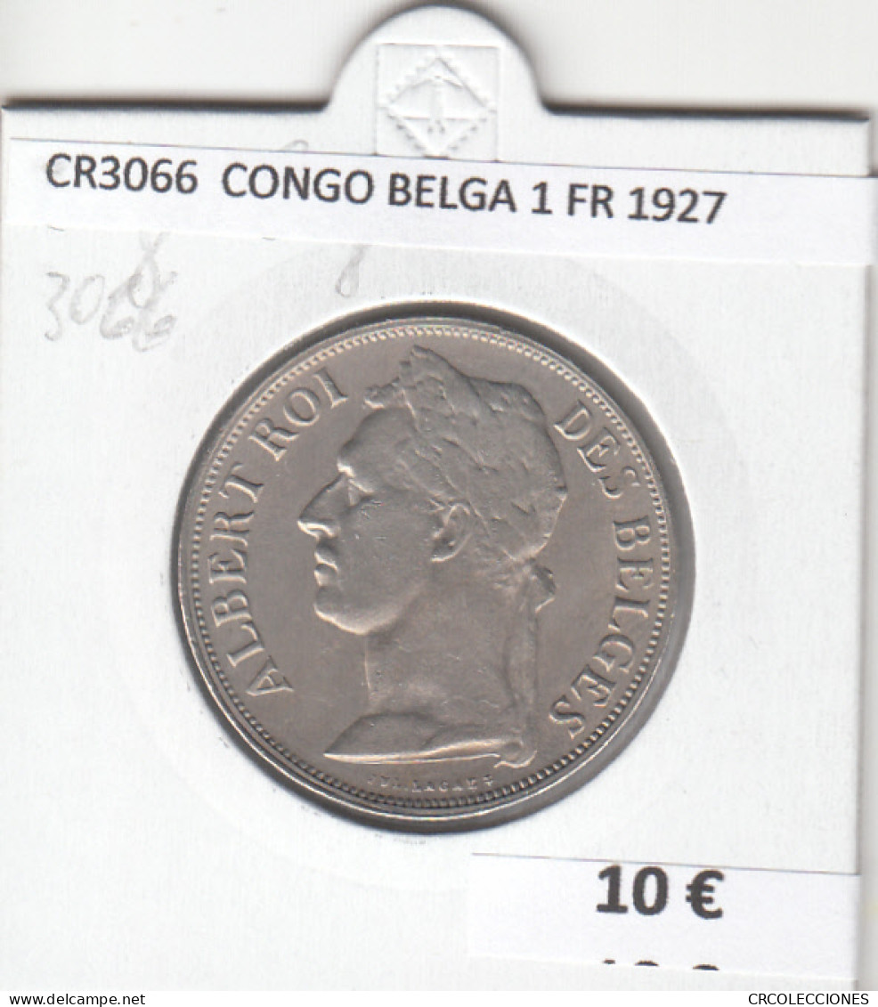 CR3066 MONEDA CONGO BELGA 1 FRANCO 1927 BC - Andere - Afrika