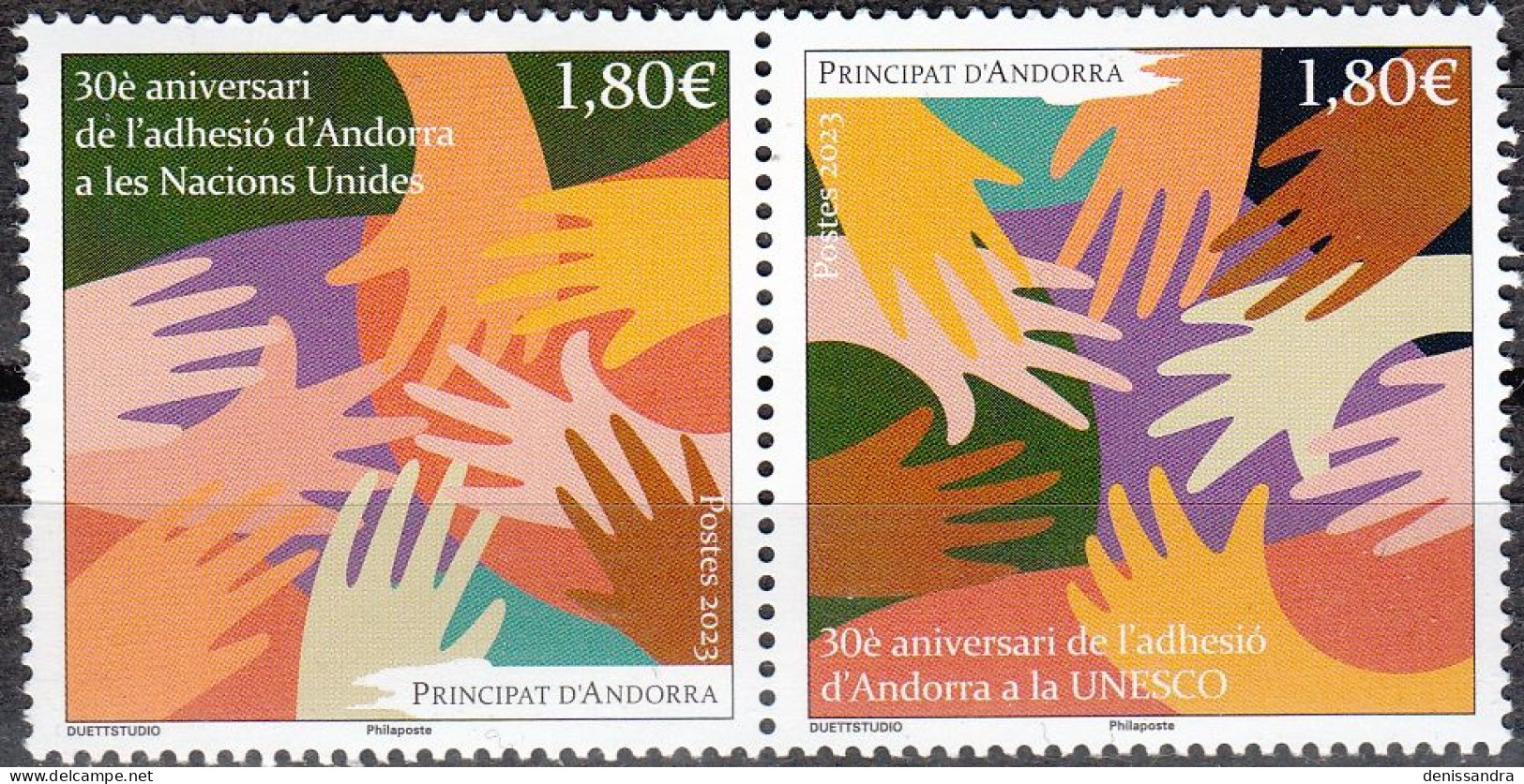 Andorre Français 2023 30 Ans Adhésion Aux Nations Unies Et UNESCO Neuf ** - Unused Stamps