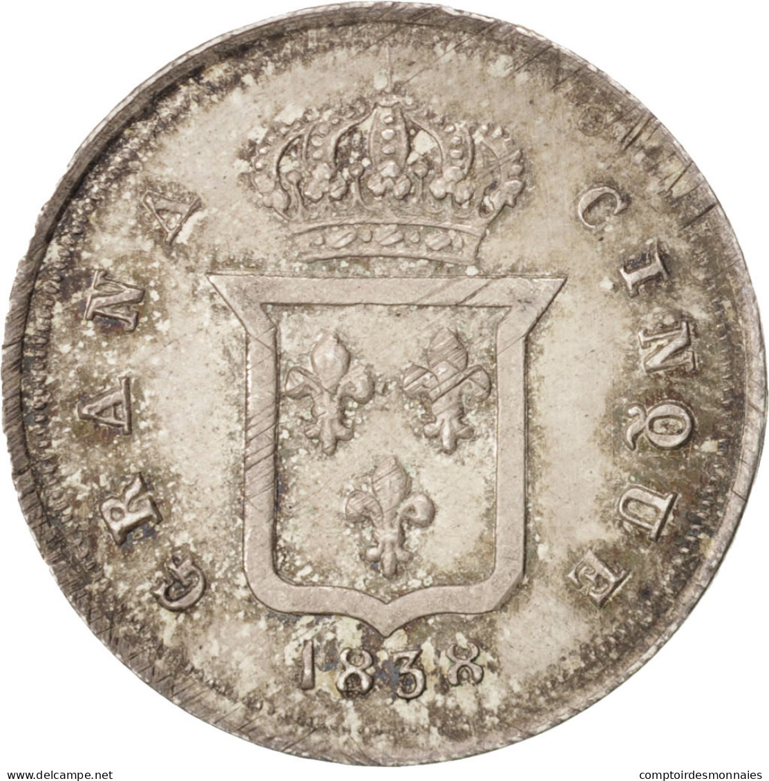 Monnaie, États Italiens, NAPLES, Ferdinando II, 5 Grana, 1838, SUP+, Argent - Nápoles & Sicile