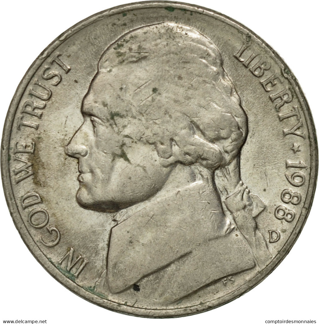 Monnaie, États-Unis, Jefferson Nickel, 5 Cents, 1988, U.S. Mint, Denver, TTB - 1938-…: Jefferson