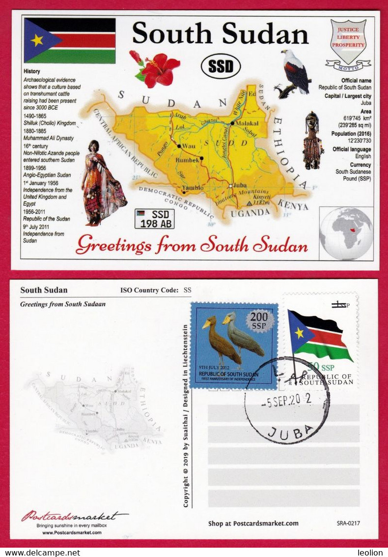 SOUTH SUDAN  Cancelled 2022 MAPS Of The World Postcard MOTW 50 SSP 2017 Overprint On Flag Stamp Südsudan Soudan Du Sud - Zuid-Soedan