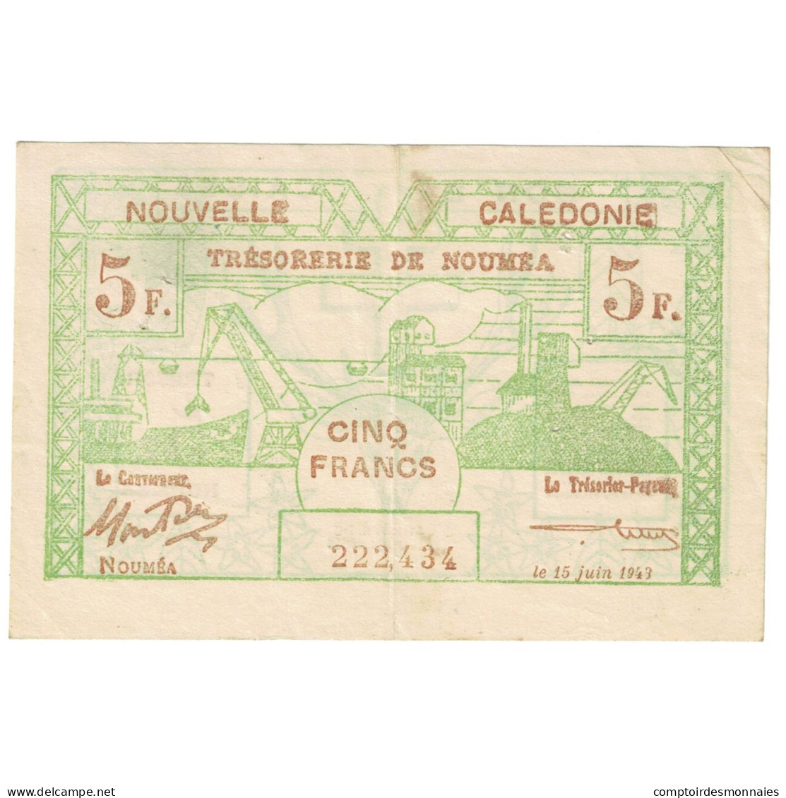 Billet, Nouvelle-Calédonie, 5 Francs, 1943, 1943-06-15, KM:58, TTB - Nouvelle-Calédonie 1873-1985