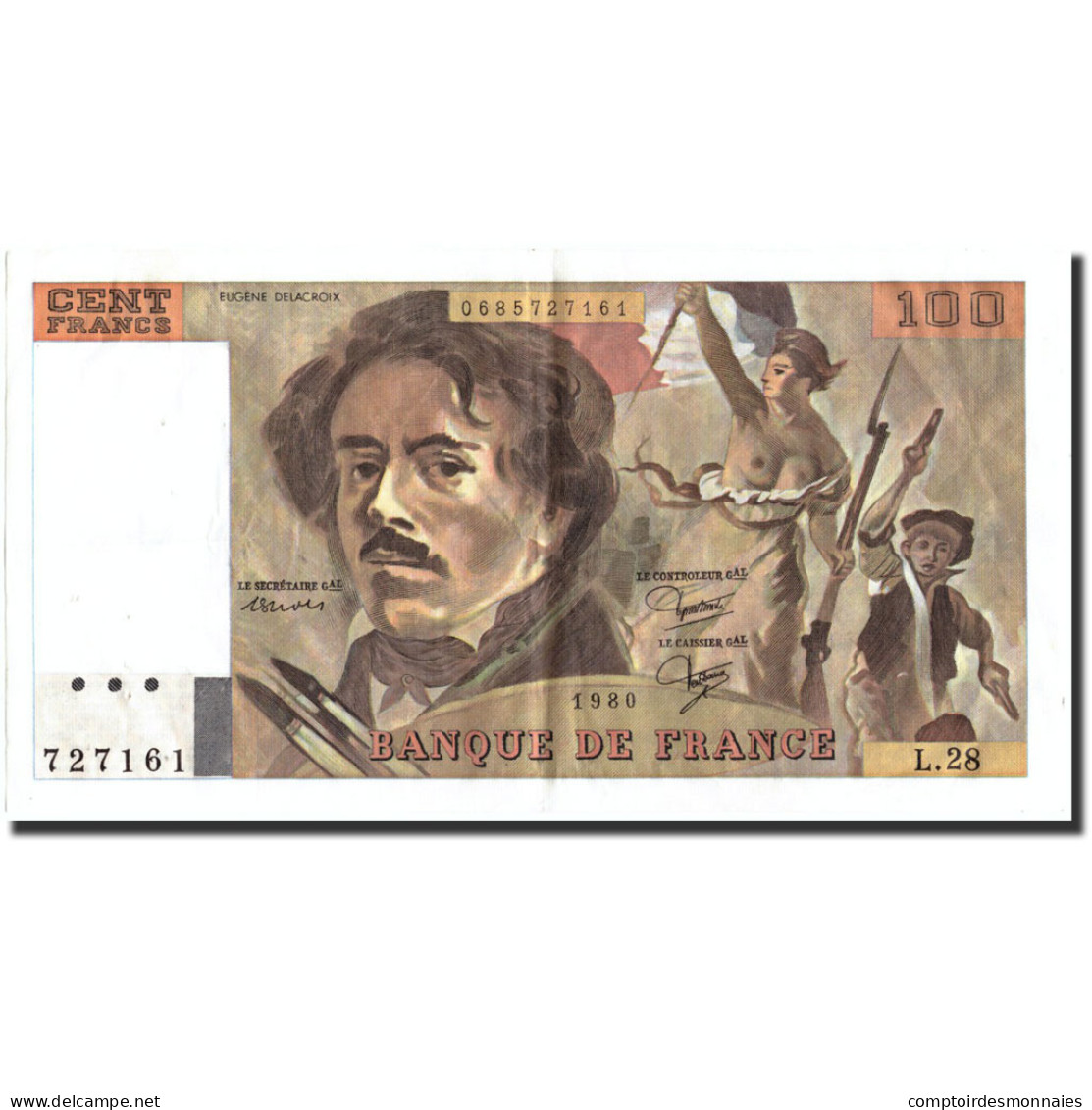 Billet, France, 100 Francs, 1980, 1980, TTB+, Fayette:69.4a), KM:154b - 100 F 1978-1995 ''Delacroix''