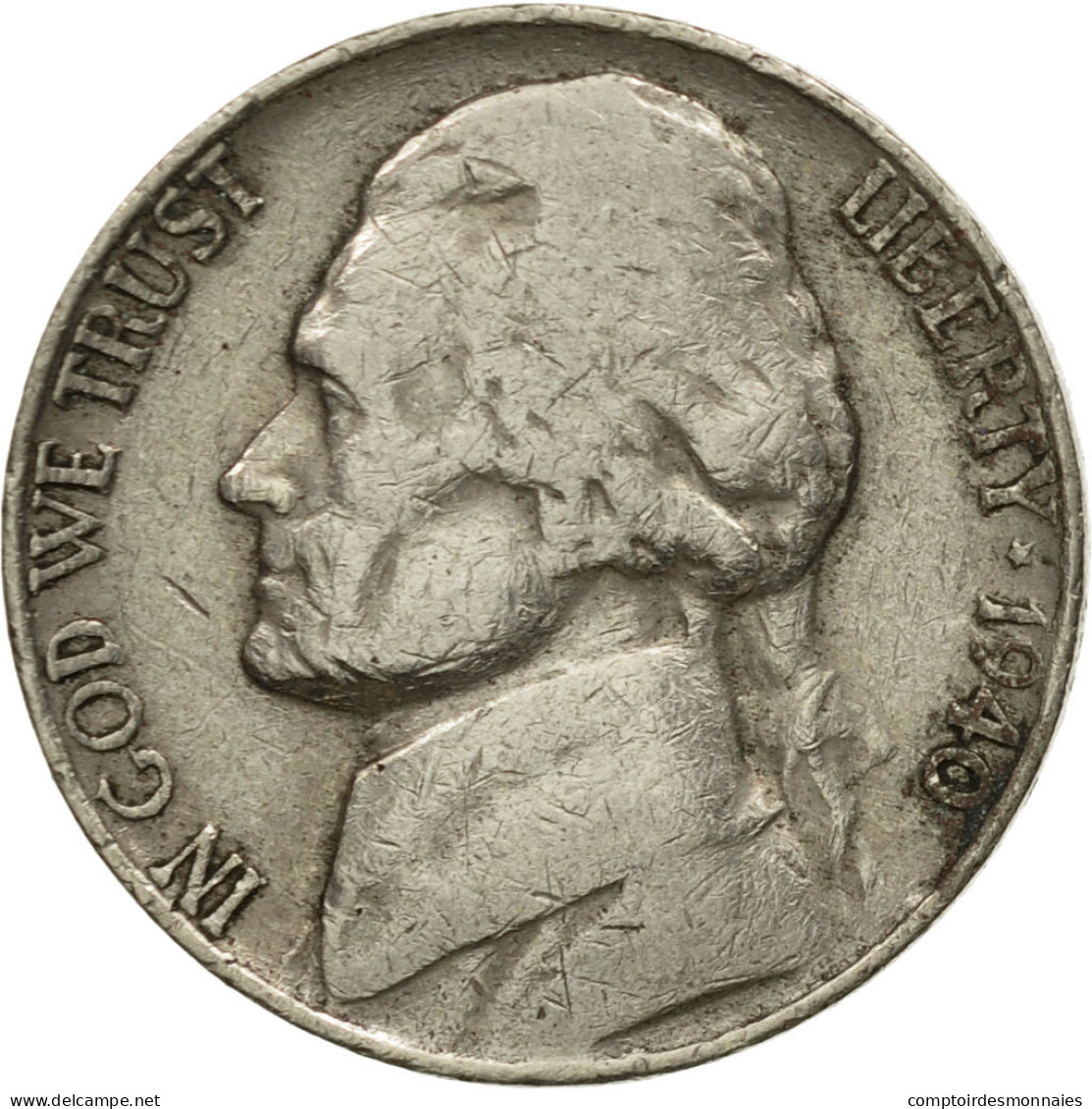 Monnaie, États-Unis, Jefferson Nickel, 5 Cents, 1940, U.S. Mint, Philadelphie - 1938-…: Jefferson