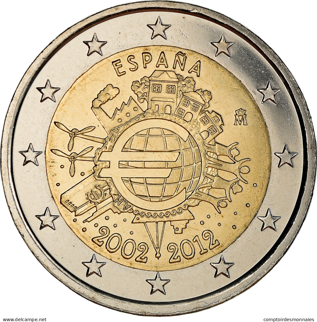 Espagne, 2 Euro, 10 Years Euro, 2012, Madrid, SPL, Bi-Metallic, KM:1252 - Spanje