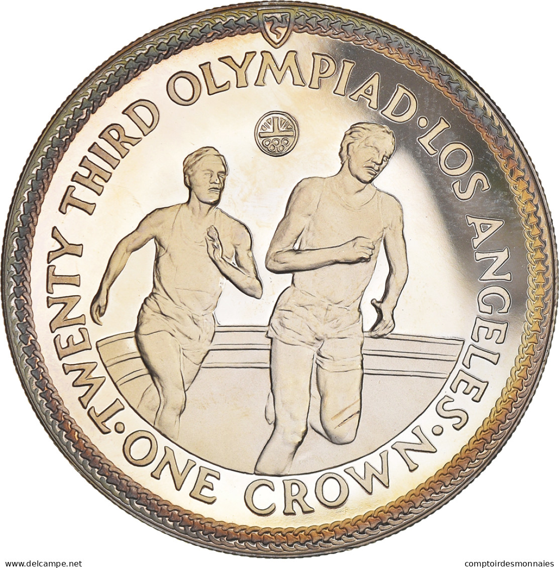 Monnaie, Île De Man, Elizabeth II, Olympic Games, Crown, 1984, Pobjoy Mint - Île De  Man