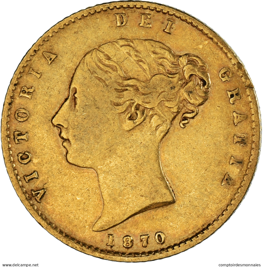 Monnaie, Grande-Bretagne, Victoria, 1/2 Sovereign, 1870, Londres, TTB, Or - 1/2 Sovereign