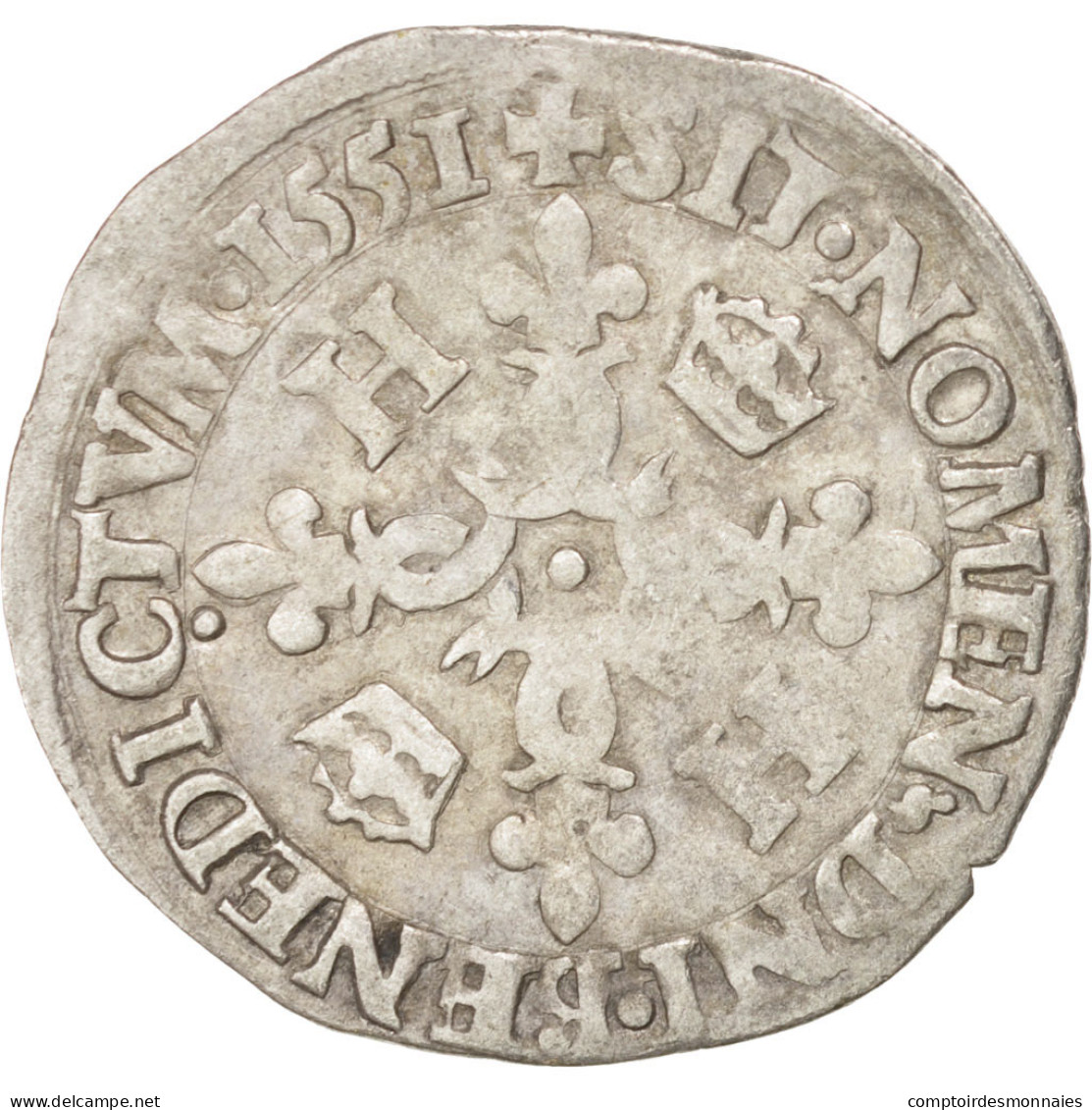 Monnaie, France, Douzain Aux Croissants, 1551, Paris, TTB+, Billon, Duplessy:997 - 1547-1559 Henry II