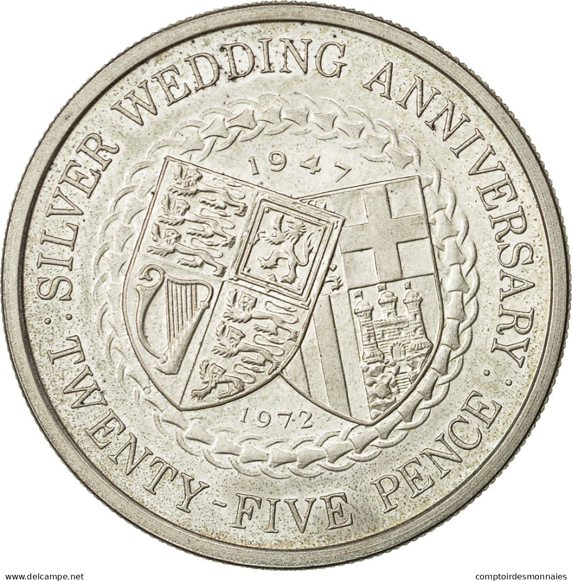 Monnaie, Isle Of Man, Elizabeth II, 25 Pence, 1972, SPL, Argent, KM 25a - Île De  Man