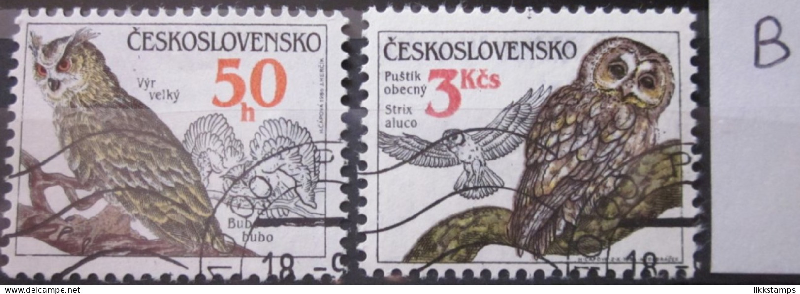 CZECHOSLOVAKIA 1986 ~ S.G. 2844 + 2846, ~ 'LOT B' ~ OWLS. ~ VFU #03211 - Oblitérés