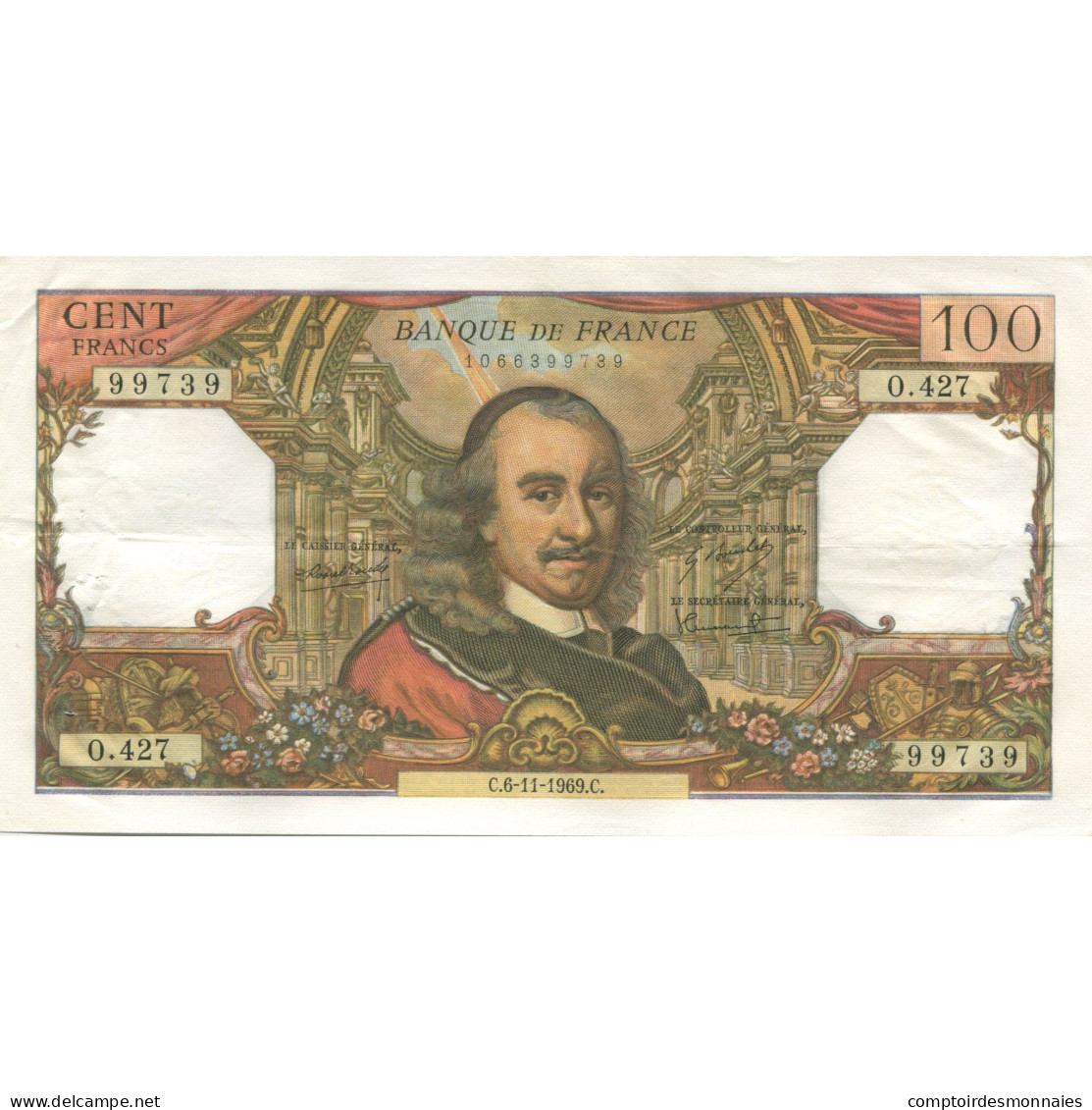 France, 100 Francs, Corneille, 1969, 1969-11-06, SPL, Fayette:65.28, KM:149c - 100 F 1964-1979 ''Corneille''