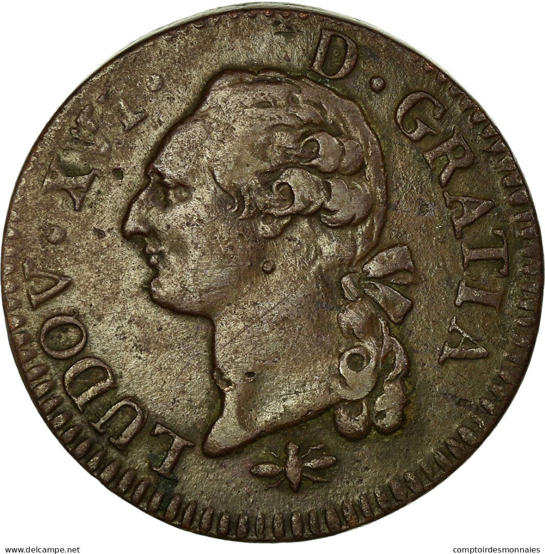 Monnaie, France, Louis XVI, Sol à L'Ecu, 1791, Lyon, TTB, Cuivre, Gadoury:350 - 1715-1774 Luis XV El Bien Amado