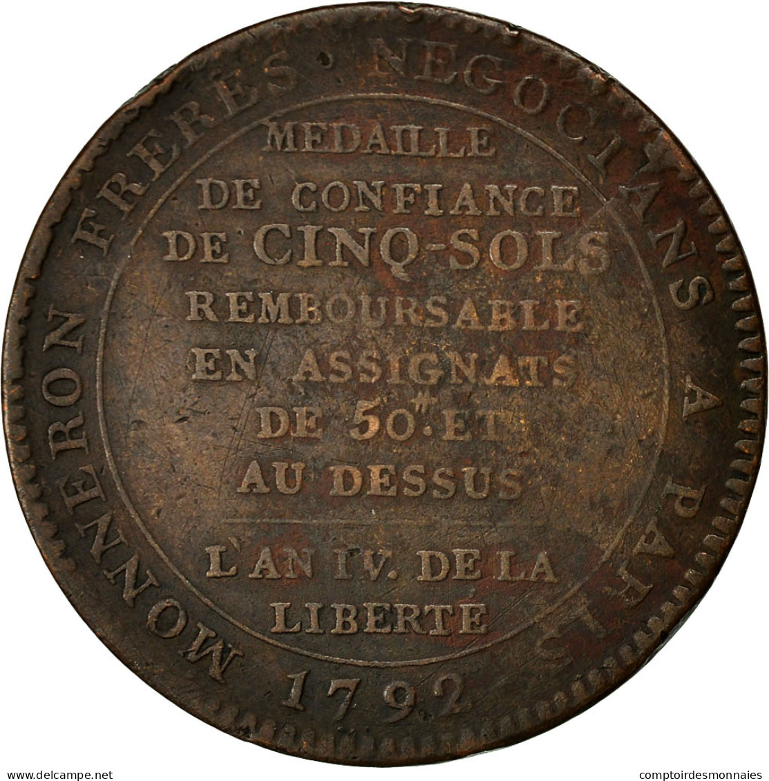 Monnaie, France, Monneron, 5 Sols, 1792, Birmingham, TB+, Bronze, KM:Tn31 - Autres & Non Classés