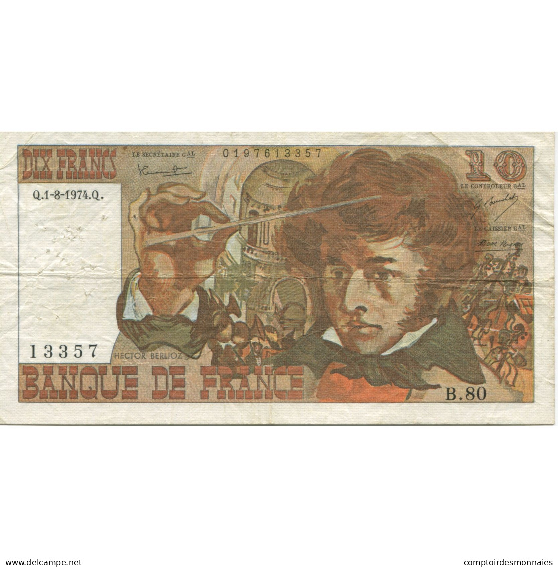France, 10 Francs, Berlioz, 1974, 1974-08-01, TB+, Fayette:63.8, KM:150a - 10 F 1972-1978 ''Berlioz''