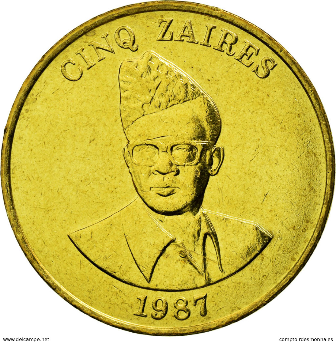 Monnaie, Zaïre, 5 Zaïres, 1987, TTB, Laiton, KM:14 - Zaire (1971-97)