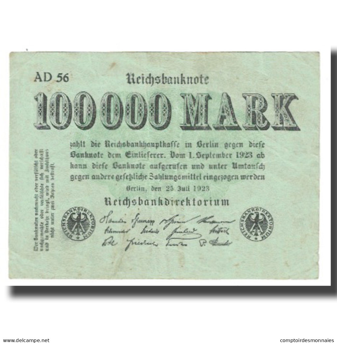 Billet, Allemagne, 100,000 Mark, 1923, 1923-07-25, KM:91a, TTB - 100.000 Mark