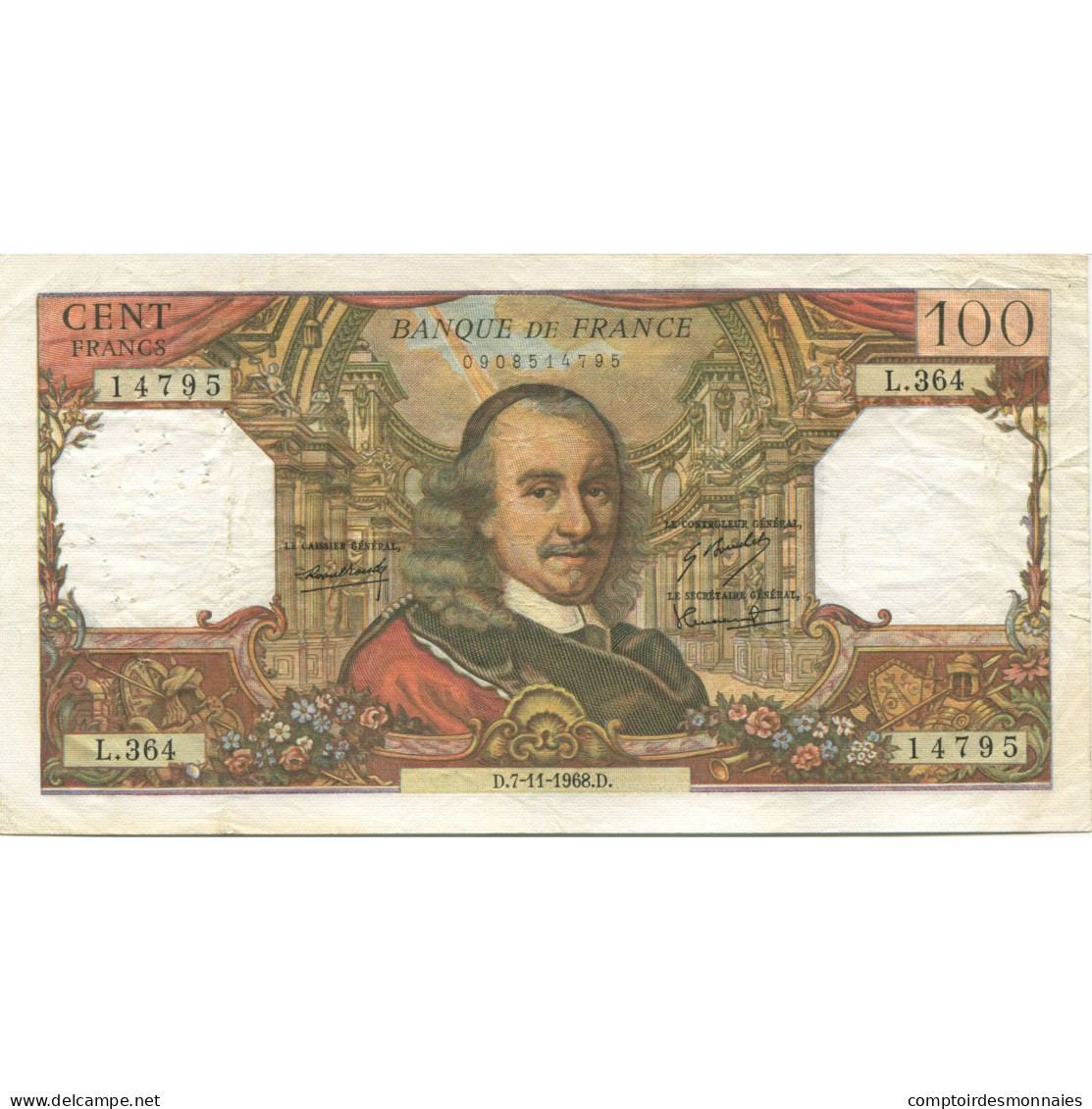 France, 100 Francs, Corneille, 1968, 1968-11-07, TTB, Fayette:65.24, KM:149c - 100 F 1964-1979 ''Corneille''