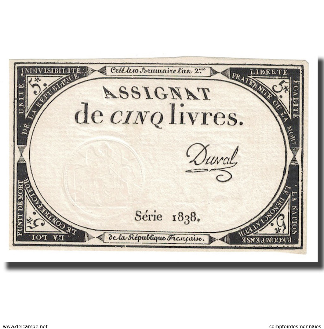 France, 5 Livres, 1793, Duval, 1793-10-31, SPL, KM:A76, Lafaurie:171 - Assignats