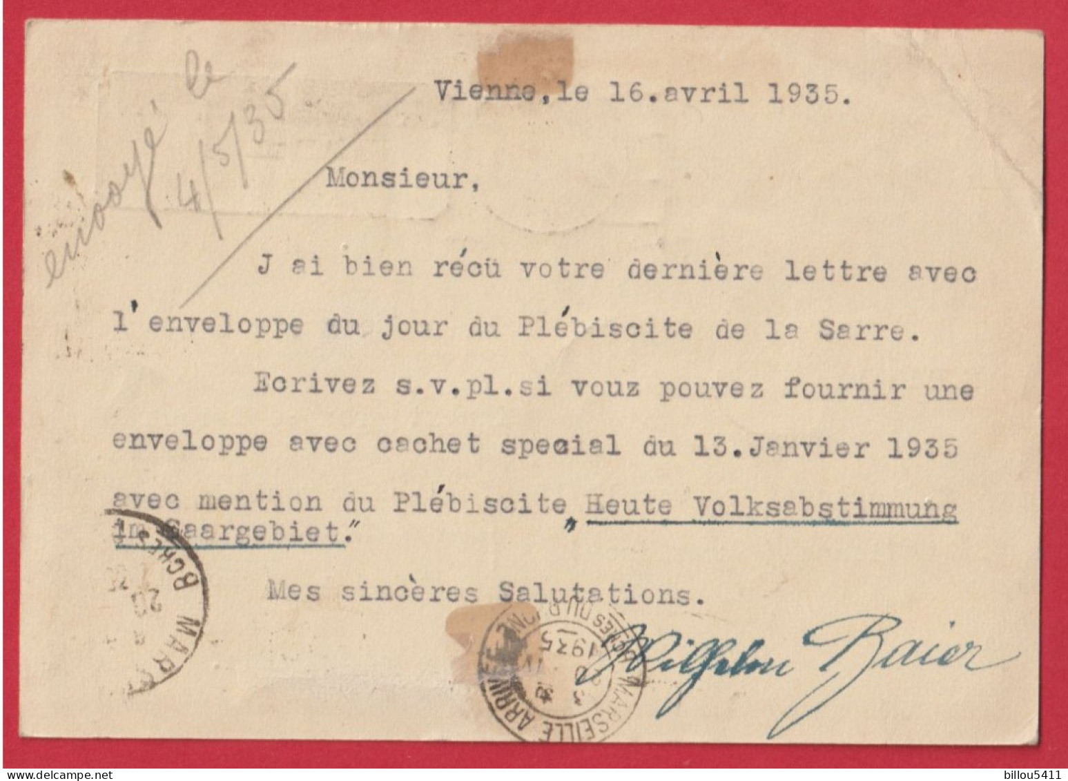 Austria Österreich AUTRICHE 1935 WIEN Schönbrunn ( Flamme FESTWOCHEN In Wien )  "  T  " Taxe - Carte-Lettere