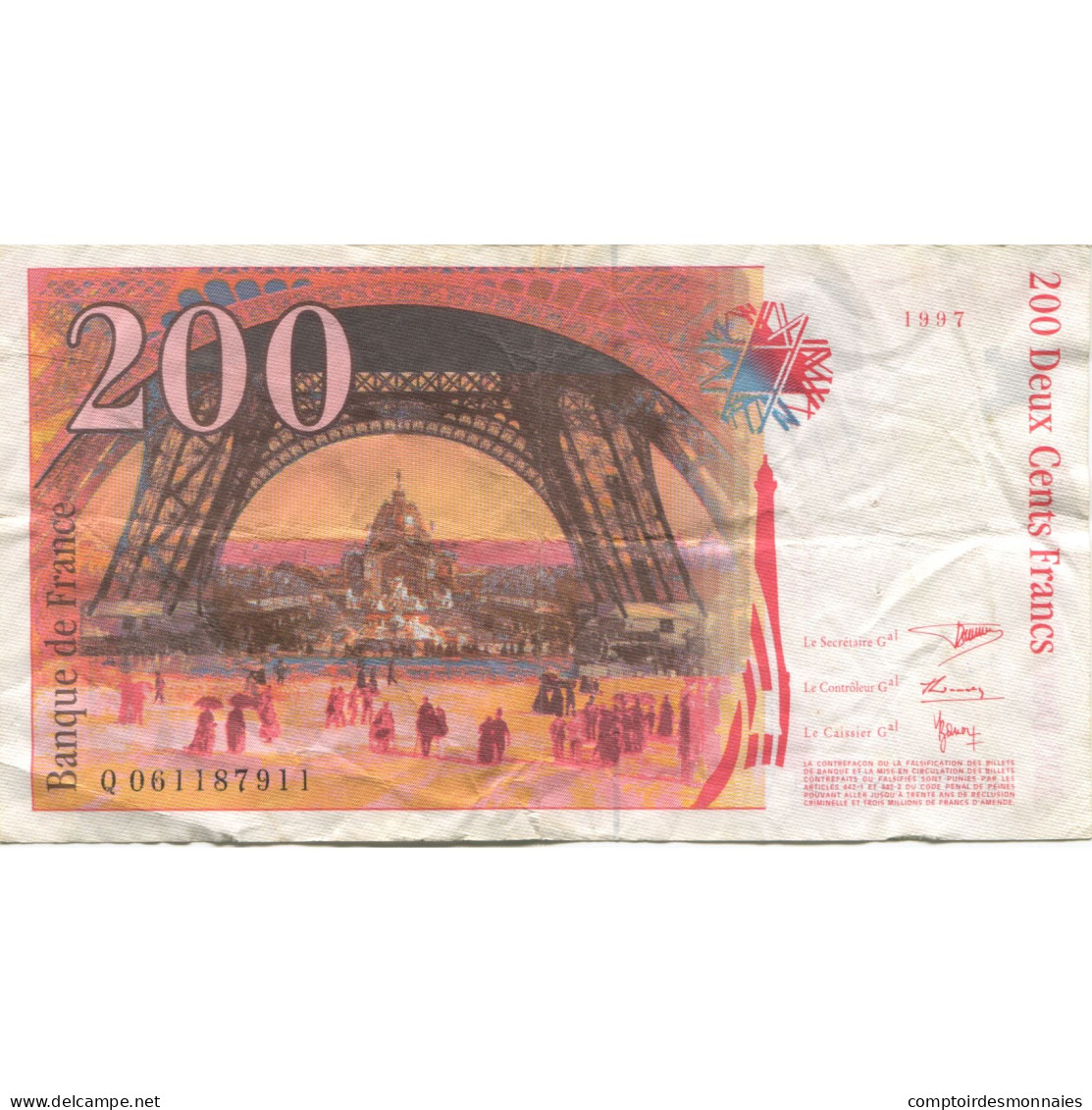 France, 200 Francs, Eiffel, 1997, TB+, Fayette:75.4b, KM:159b - 200 F 1995-1999 ''Eiffel''