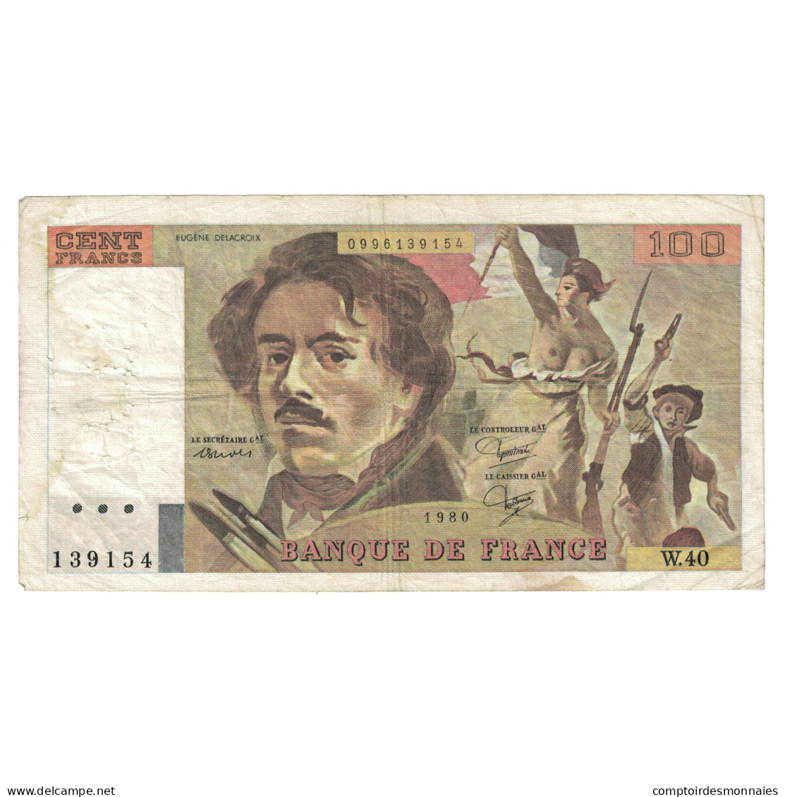 France, 100 Francs, Delacroix, 1980, 1980, TB, Fayette:69.04b, KM:154b - 100 F 1978-1995 ''Delacroix''