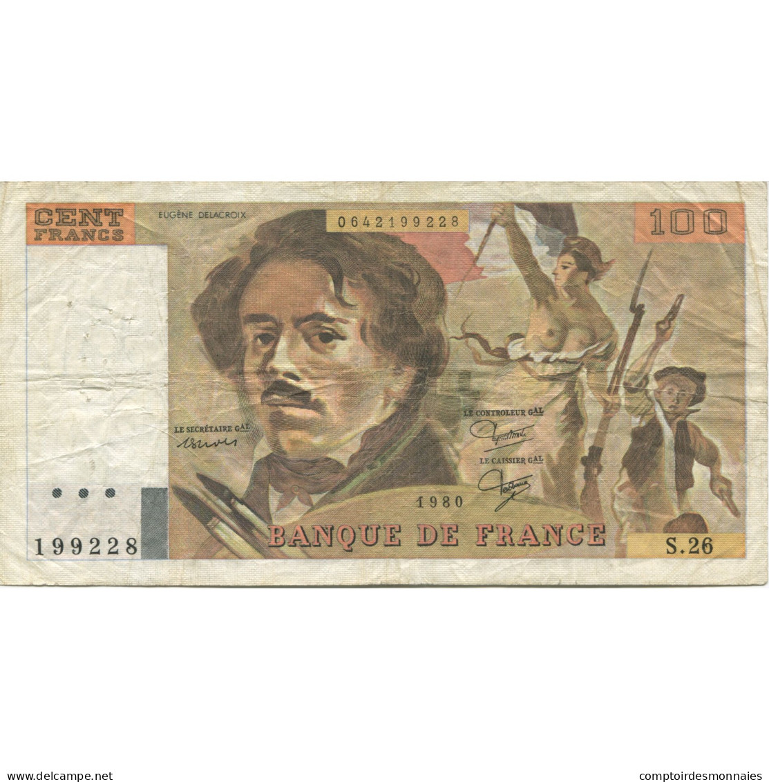 France, 100 Francs, Delacroix, 1980, TB+, Fayette:69.4a, KM:154b - 100 F 1978-1995 ''Delacroix''