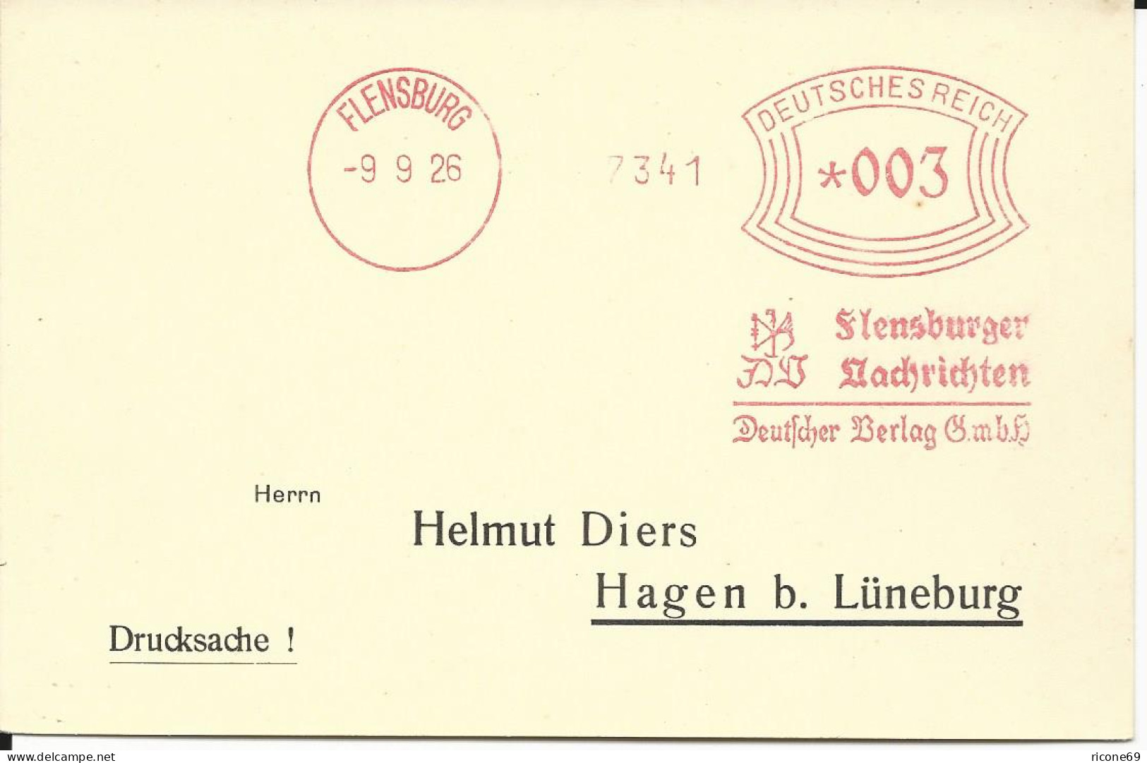 DR 1927, Maschinen Freistempel Flensburg Nachrichten Auf Blanco Karte - Fabbriche E Imprese