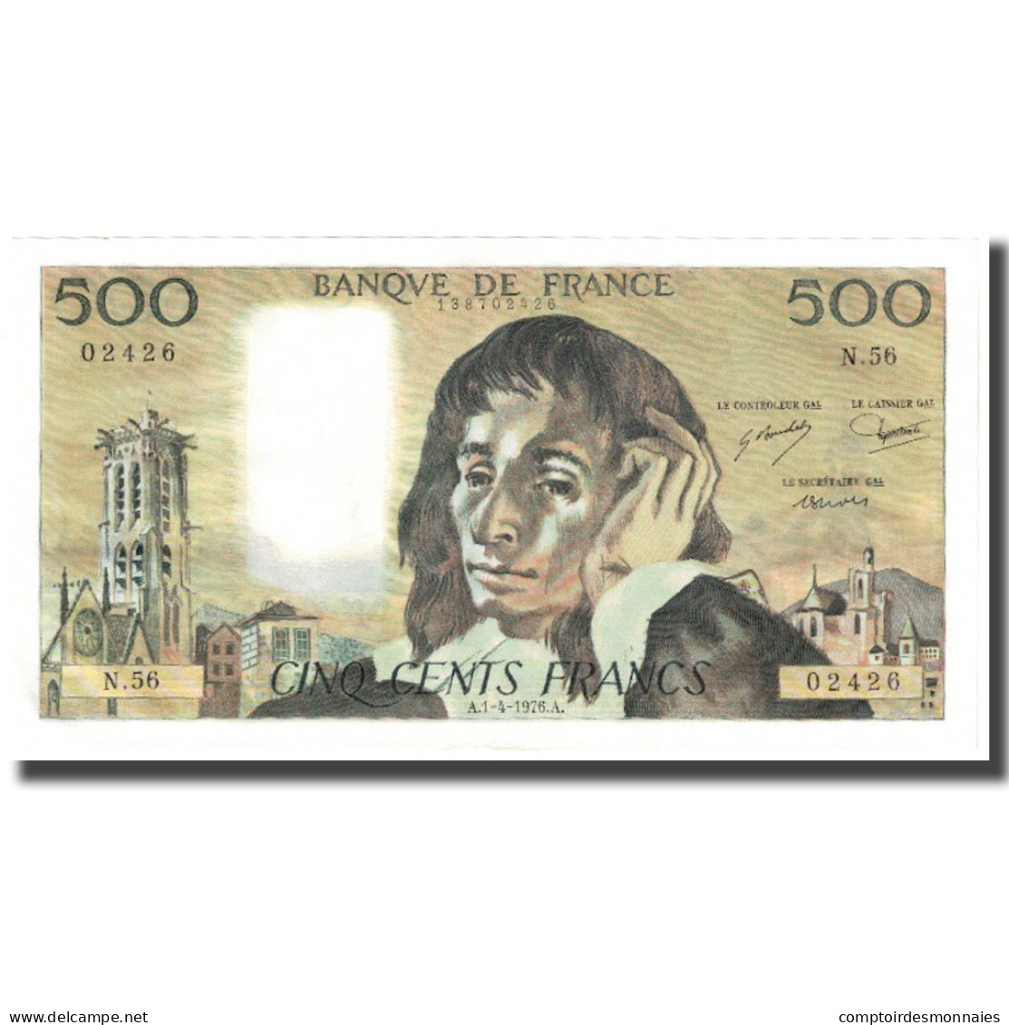 France, 500 Francs, Pascal, 1976, 1976-04-01, NEUF, Fayette:71.14, KM:156d - 500 F 1968-1993 ''Pascal''