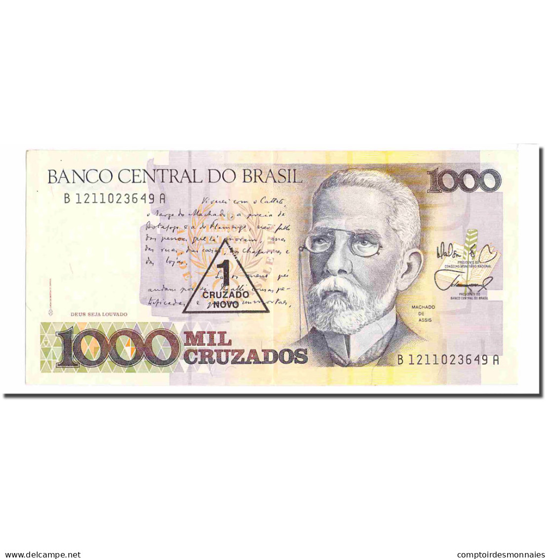 Billet, Brésil, 1 Cruzado Novo On 1000 Cruzados, 1987, Undated (1987), KM:216b - Brésil