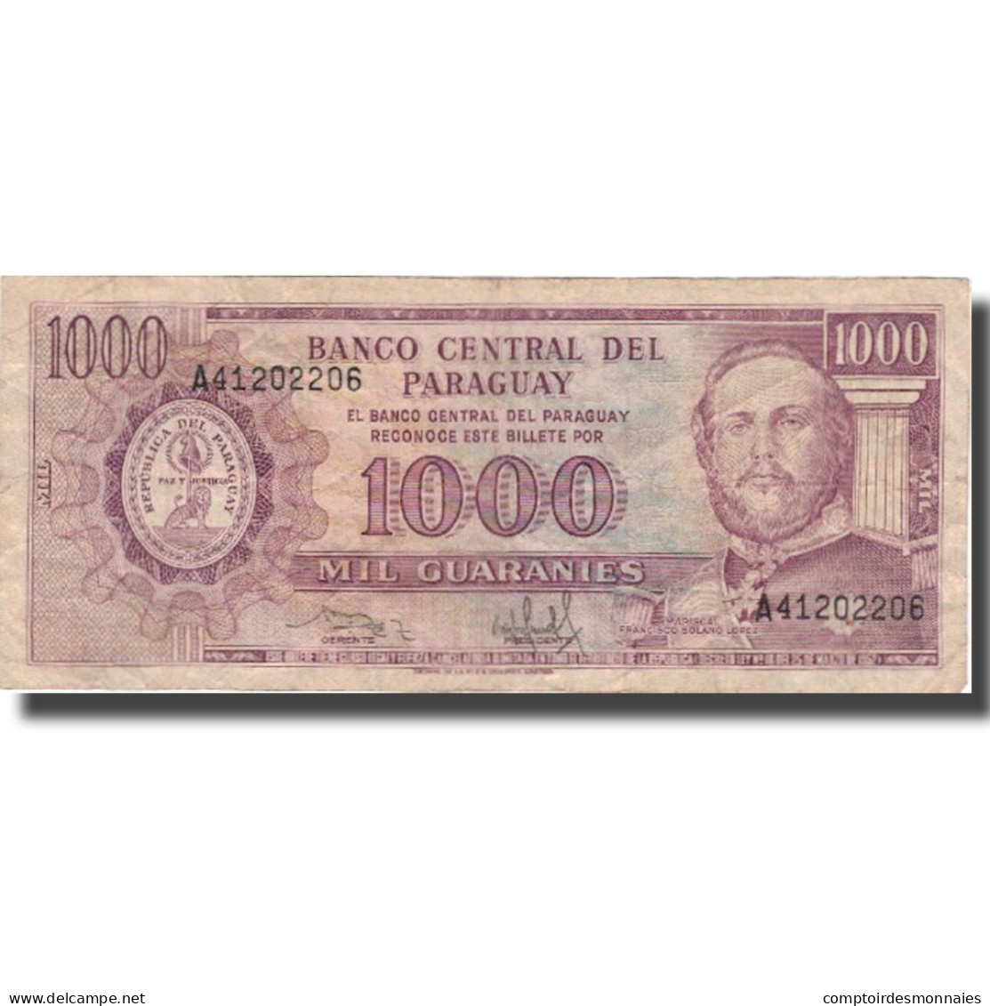 Billet, Paraguay, 1000 Guaranies, 1952, 1952-03-25, KM:207, TB - Paraguay