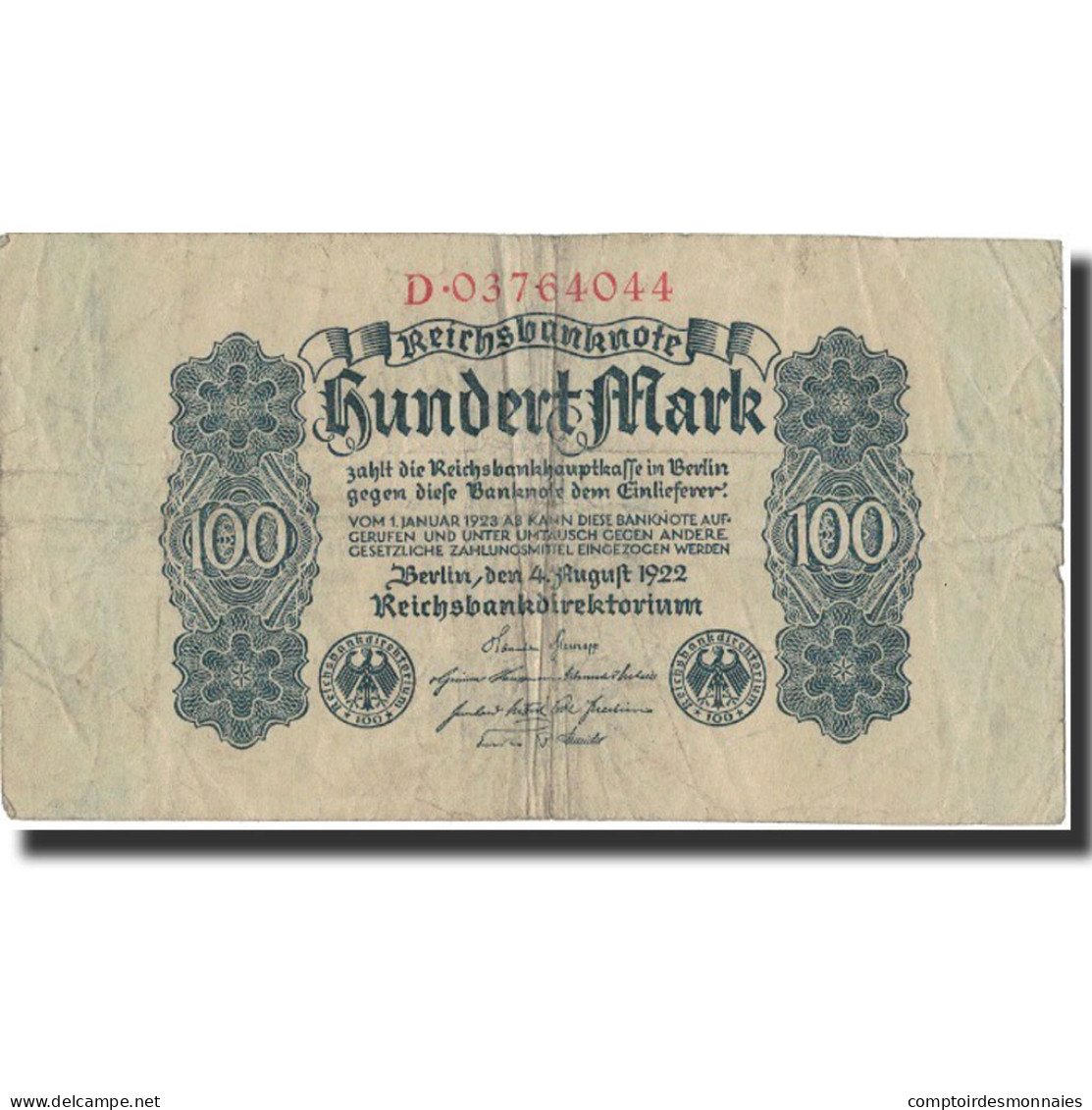 Allemagne, 100 Mark, 1922, KM:75, 1922-08-04, TTB - 100 Mark