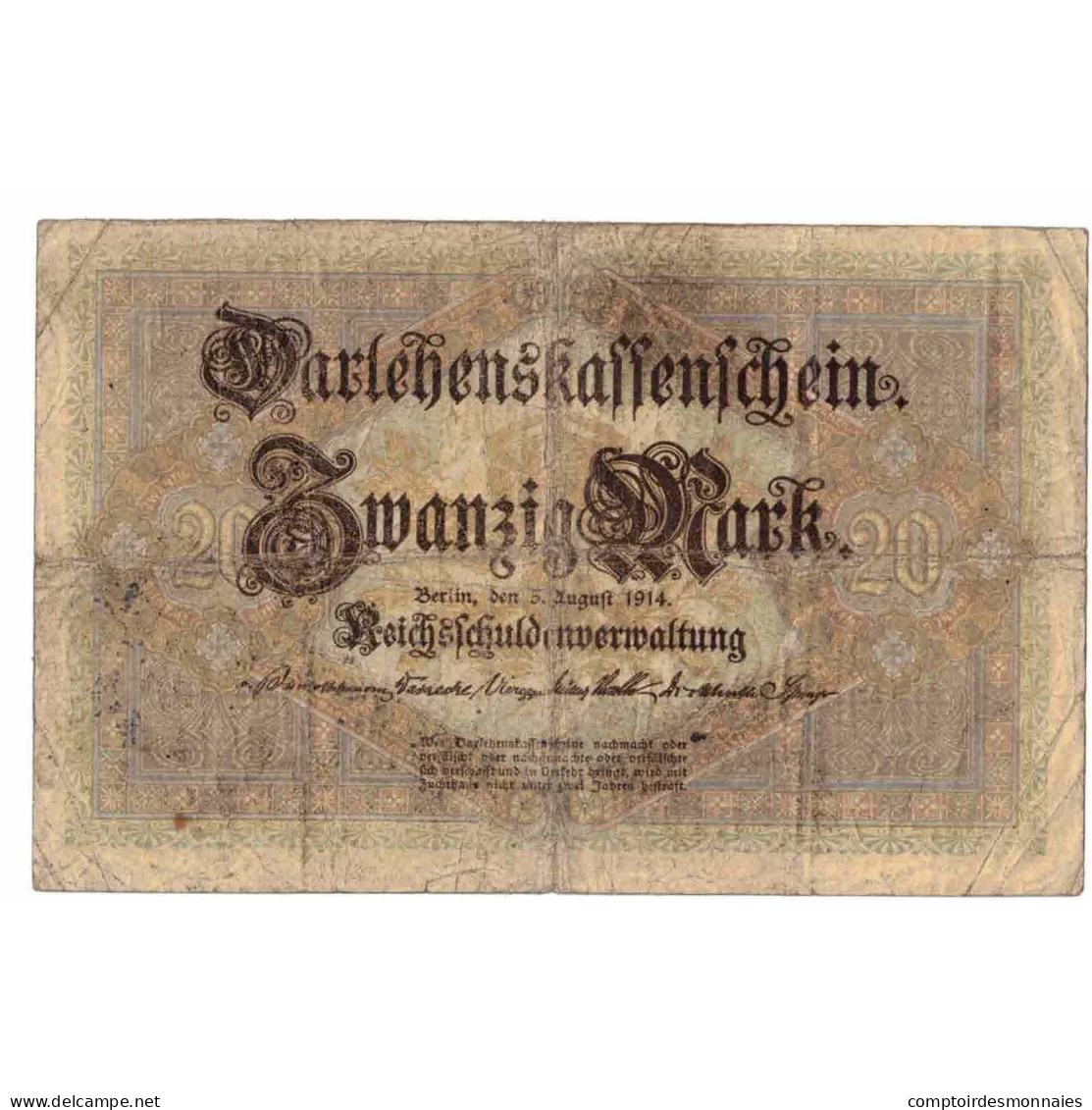 Billet, Allemagne, 20 Mark, 1914, 1914-08-05, KM:48b, TTB - 20 Mark
