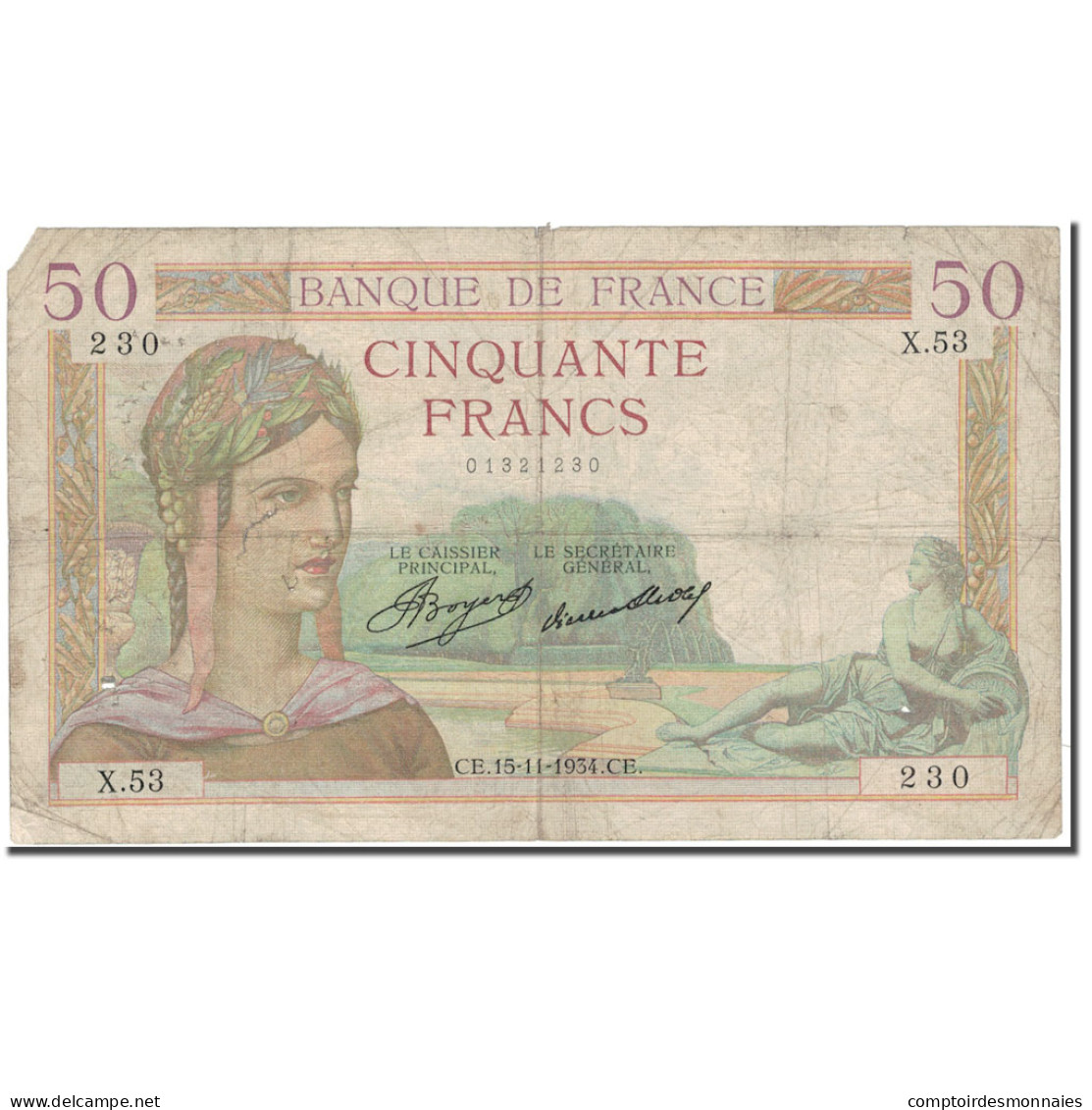 France, 50 Francs, 50 F 1934-1940 ''Cérès'', 1934-11-15, B, Fayette:17.1 - 50 F 1934-1940 ''Cérès''