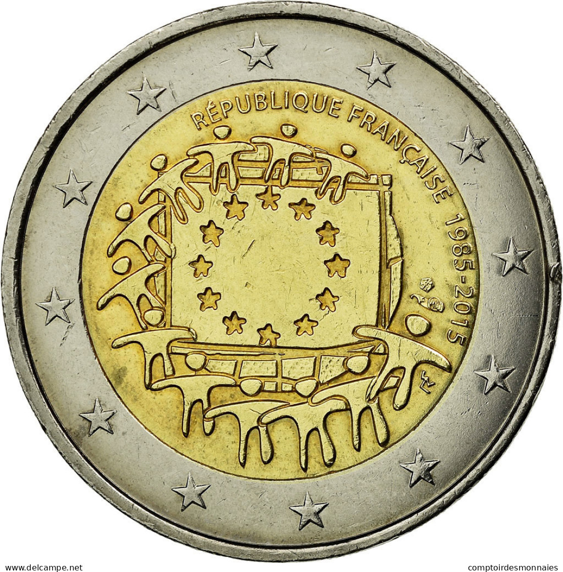 France, 2 Euro, 30 Ans Du Drapeau De L Union Europeenne, 2015, TTB, Bimetallic - Francia